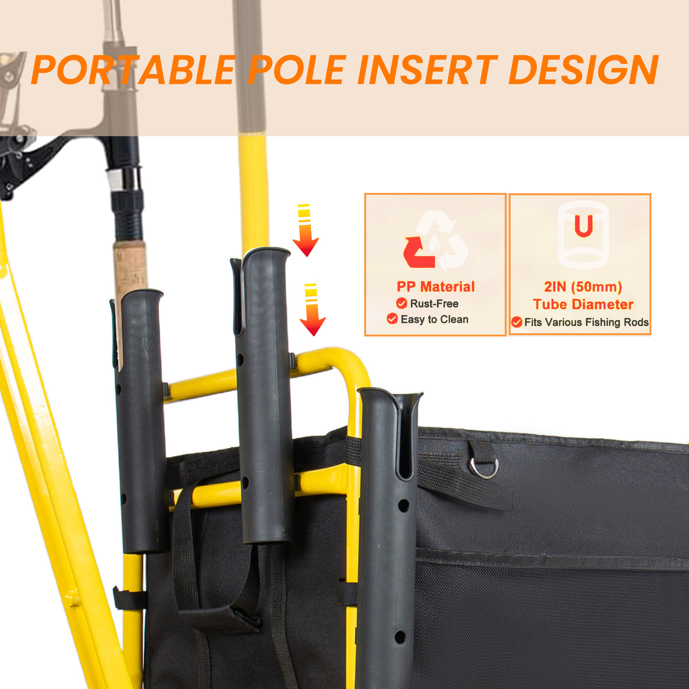 Fishing Cart Beach Cart Collapsible Wagon 9.85 All- Terrain Wheels For Sand Heavy Duty Garden Cart With Rod Holders Umbrella Holder And Storage Pockets 550lb Large Capacity Yellow Black