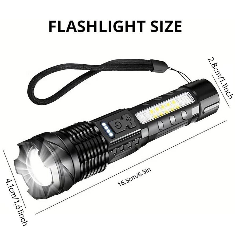 Rechargeable LED Flashlight Zoomable Tactical Torch Super Bright Work Light Lamp 3 Light USB Charging