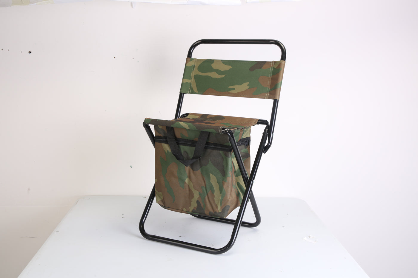 Foldable Fishing Chair With Backrest Built-In Cooler Bag