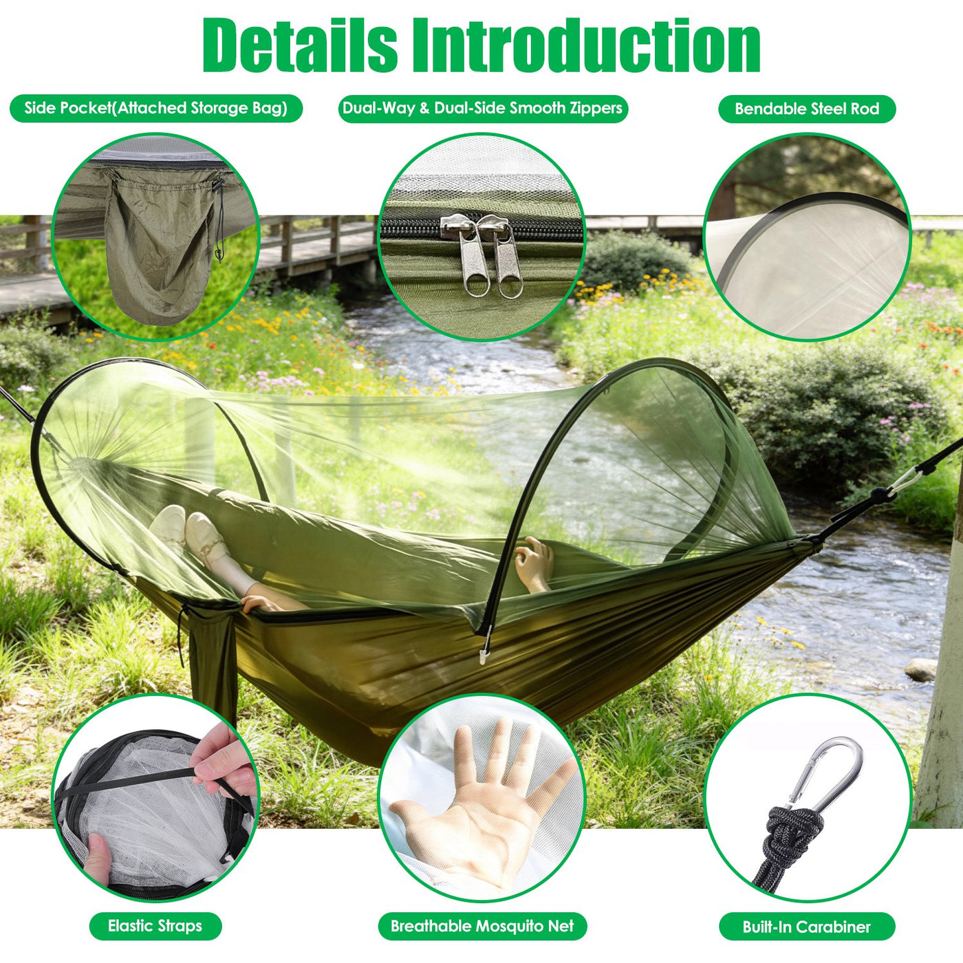 1Pc  Camping Hammock With Mosquito Net Portable Hammock