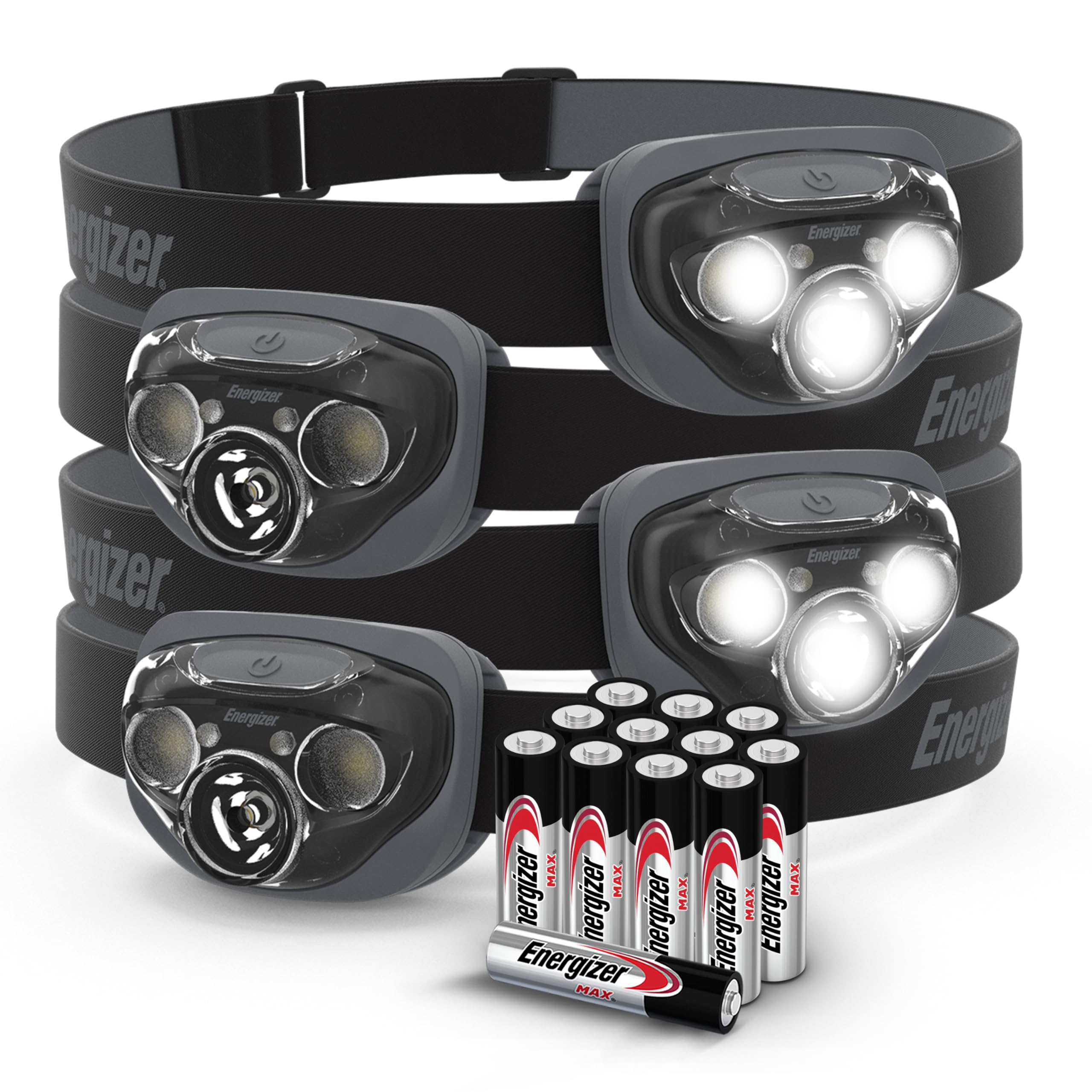 Energizer LED Headlamps PRO260 (4-Pack) IPX4 Water Resistant Headlamps High-Performance Head Light for Outdoors Camping Running Storm Survival LED Light for Emergencies (Batteries Included)