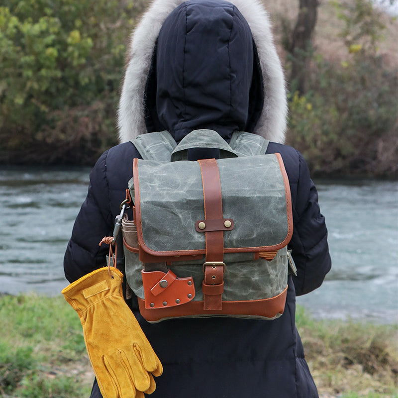 Retro Waterproof Oil Wax Canvas Backpack for Camping 20L