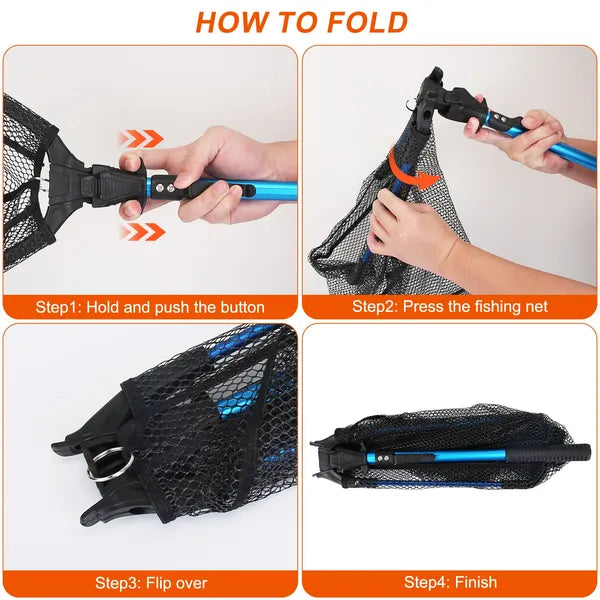 Foldable Fishing Net With Aluminum Alloy Rod EVA Handle Durable 5MM Hexagonal Nano Coating Nylon Mesh Collapsible Landing Net Safe Fish Catching Or Releasing