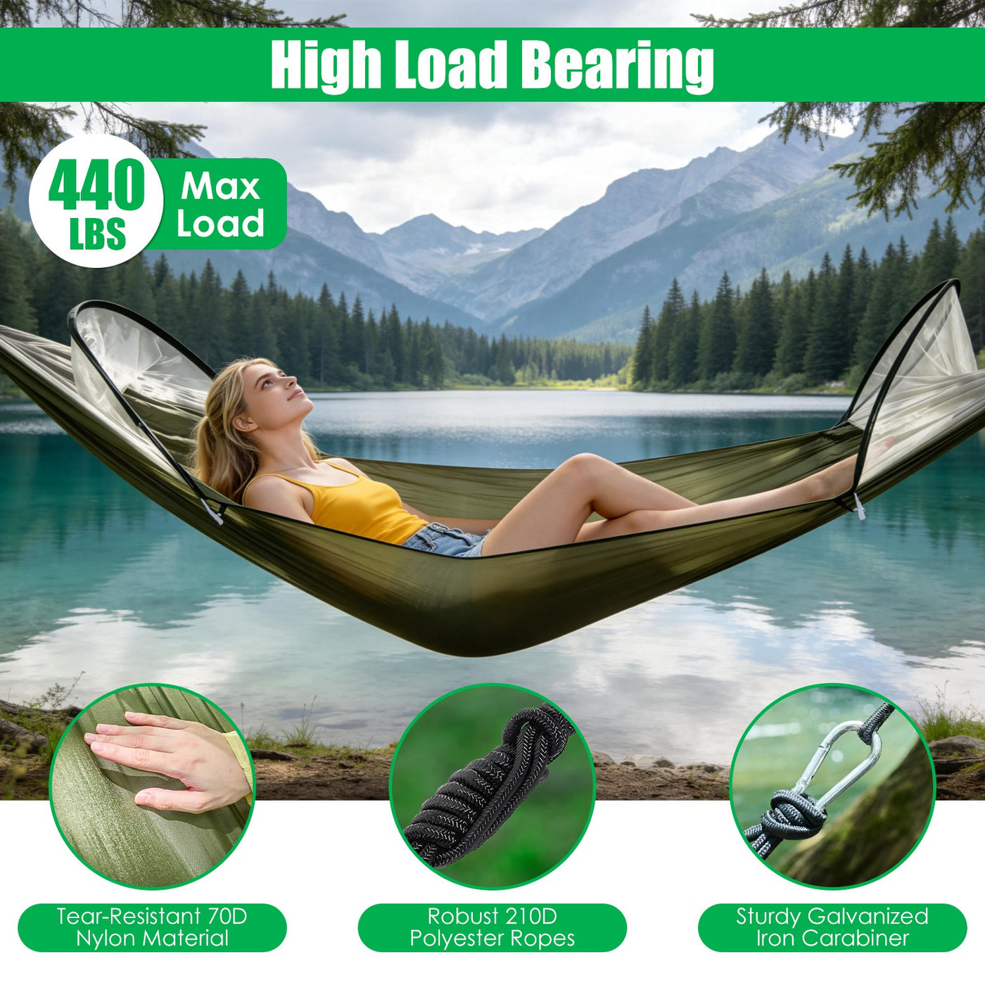 1Pc  Camping Hammock With Mosquito Net Portable Hammock