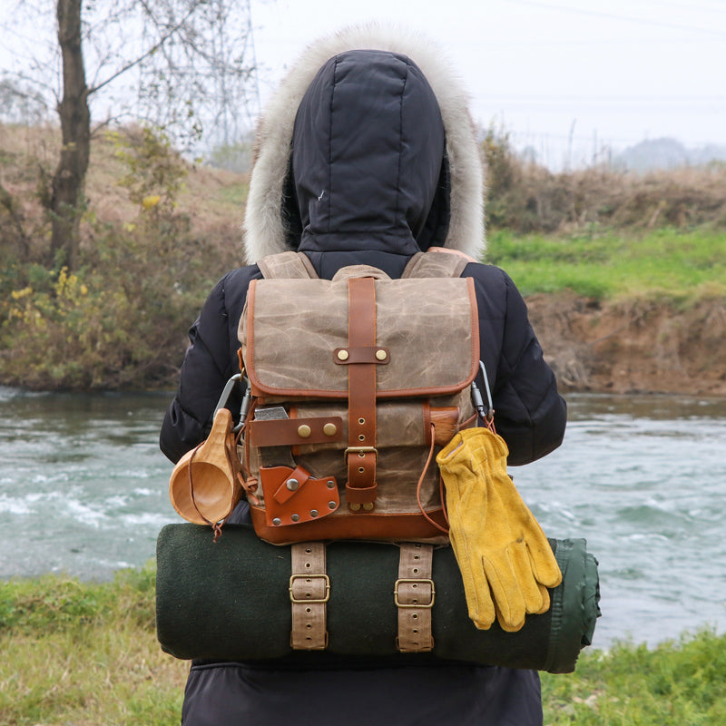 Retro Waterproof Oil Wax Canvas Backpack for Camping 20L
