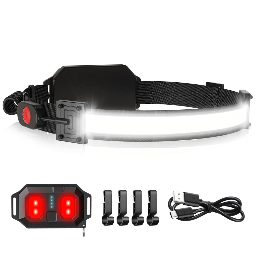 LED Headlamp USB Rechargeable 1000Lumen 230° Wide-Beam LED Headlight with Red Taillight Super Bright Headband Light Waterproof Headlamps for CampingHiking Hard Hat Headlamp