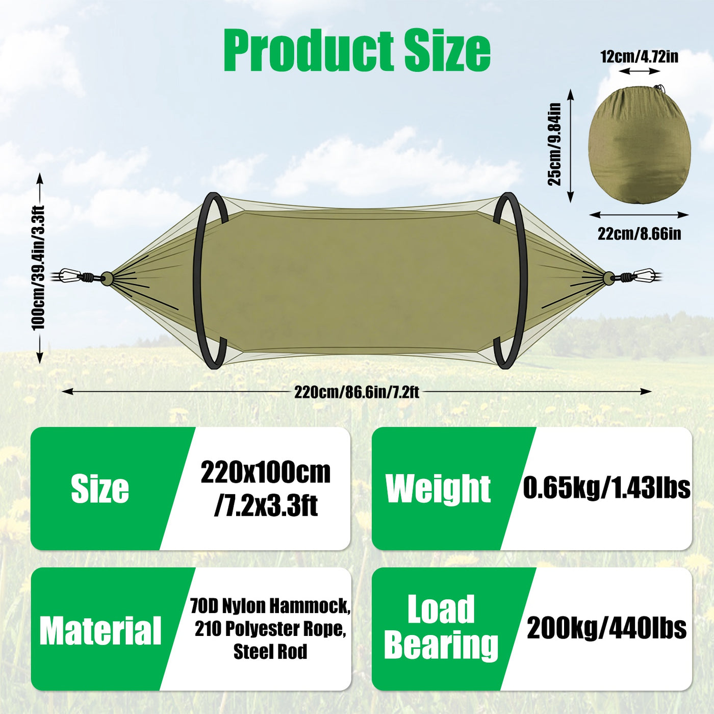 1Pc  Camping Hammock With Mosquito Net Portable Hammock