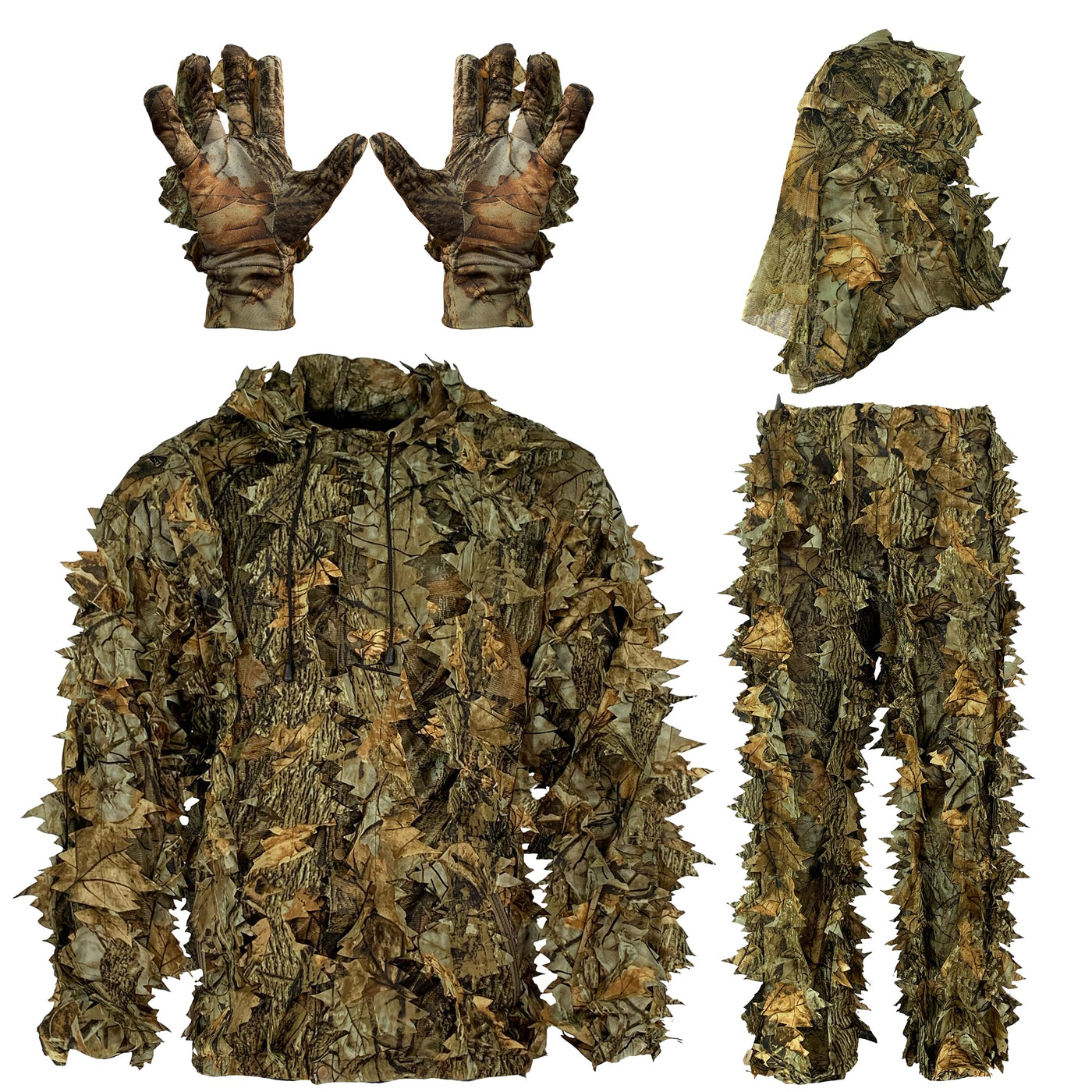 AYIN Ghillie Suit For Men Hunting Suits 3D Leaf Bush Gillie Suit Camo Turkey Hunting Hooded Gillies Camo Hunting Suits (SM/MD Autumn Brown)